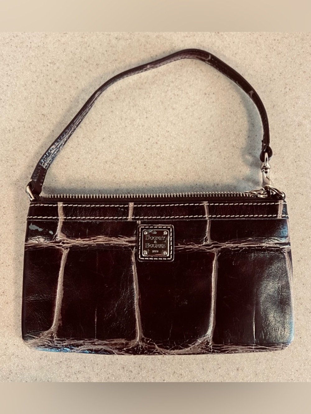 Dooney & Bourke Vintage Croc Style Brown Leather Wristlet Purse